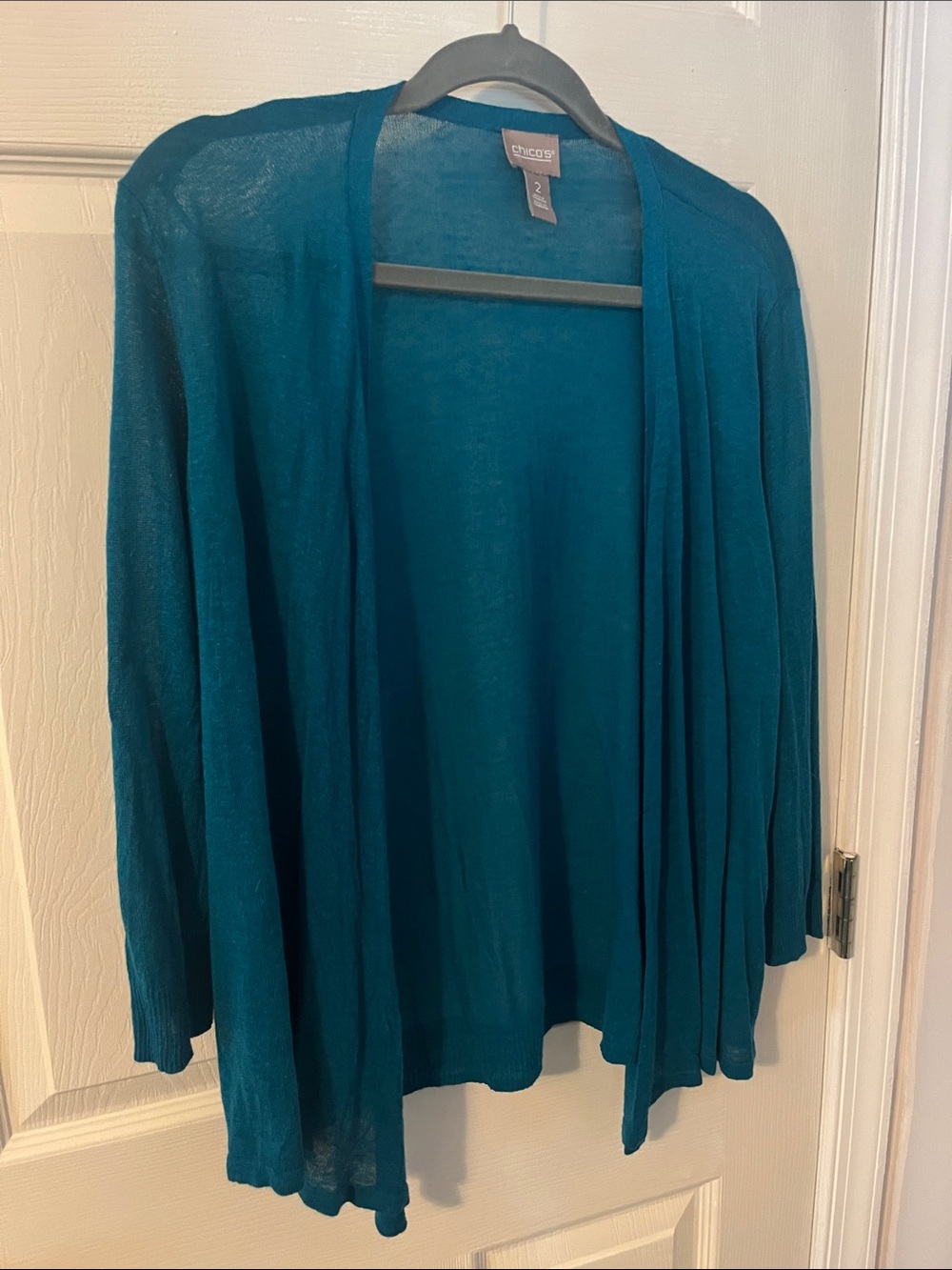 Chico's Teal Open-Front Draped Cardigan